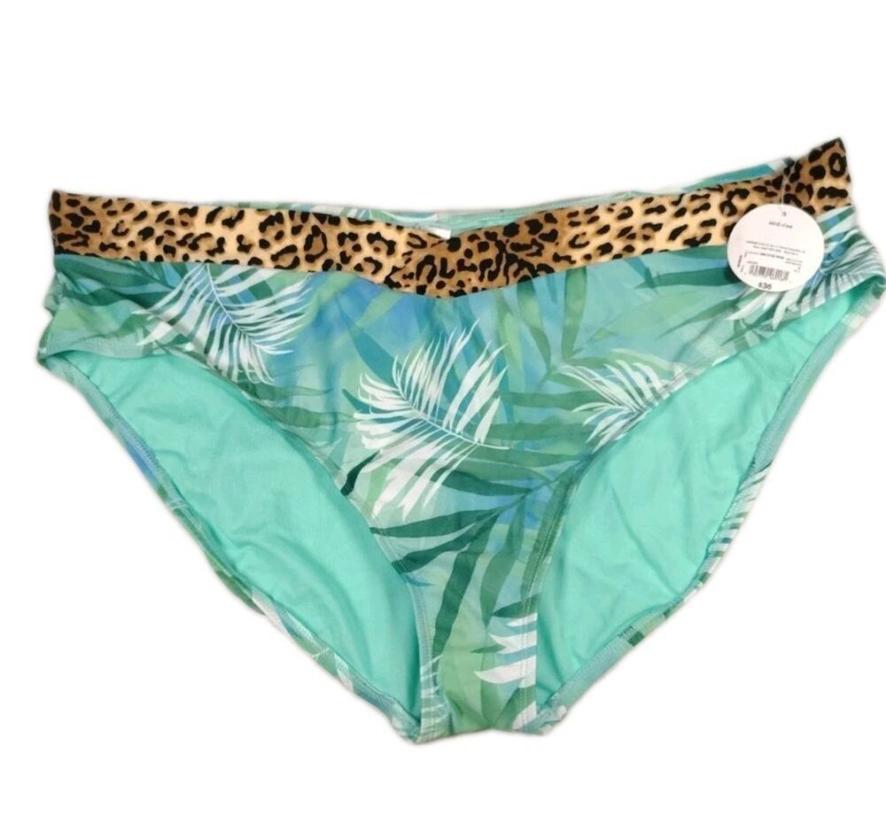 New Decree Tropical Green/Animal Print Bikini Bottoms Women Size 3X Swim Beach